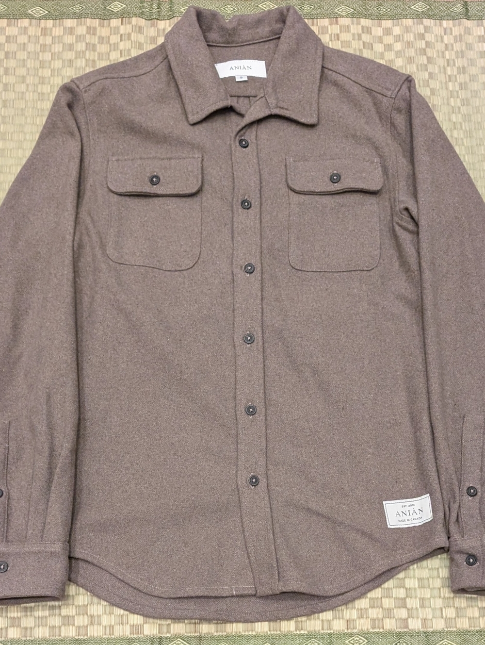 Anian Recycled Cotton Overshirt Light Brown Men's Size Small Made in Canada